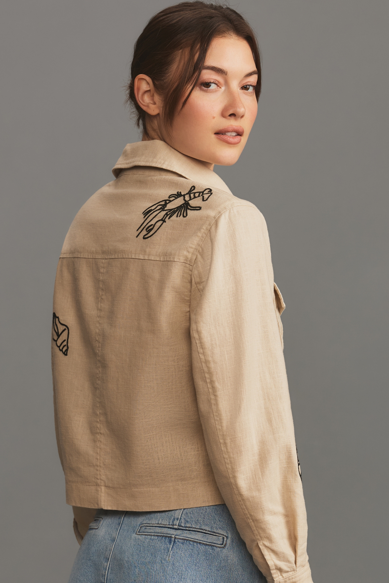 DOLAN Embroidered Seascape Linen Jacket