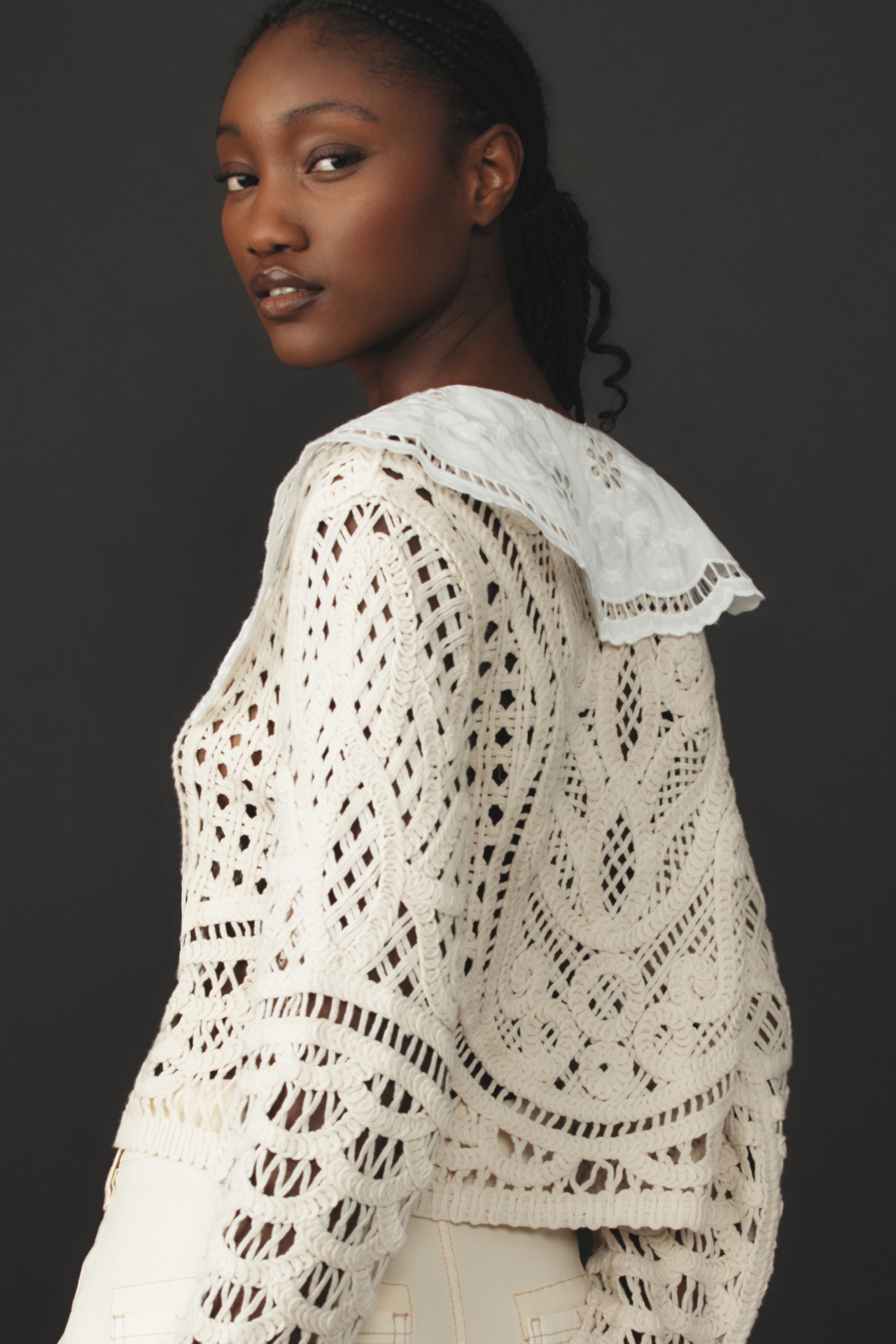 DOLAN Lace-Collar Crochet Jacket