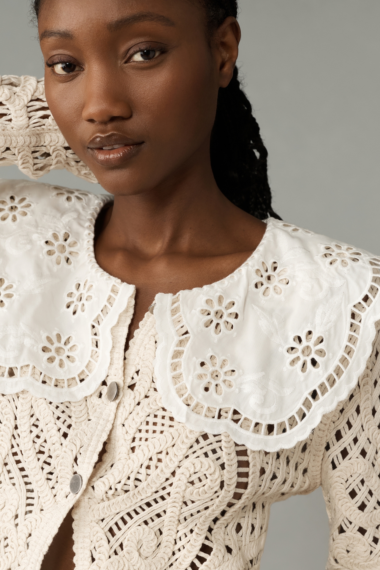 DOLAN Lace-Collar Crochet Jacket