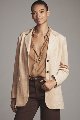 Dolan Left Coast Faux-suede Boyfriend Blazer Jacket In Sand
