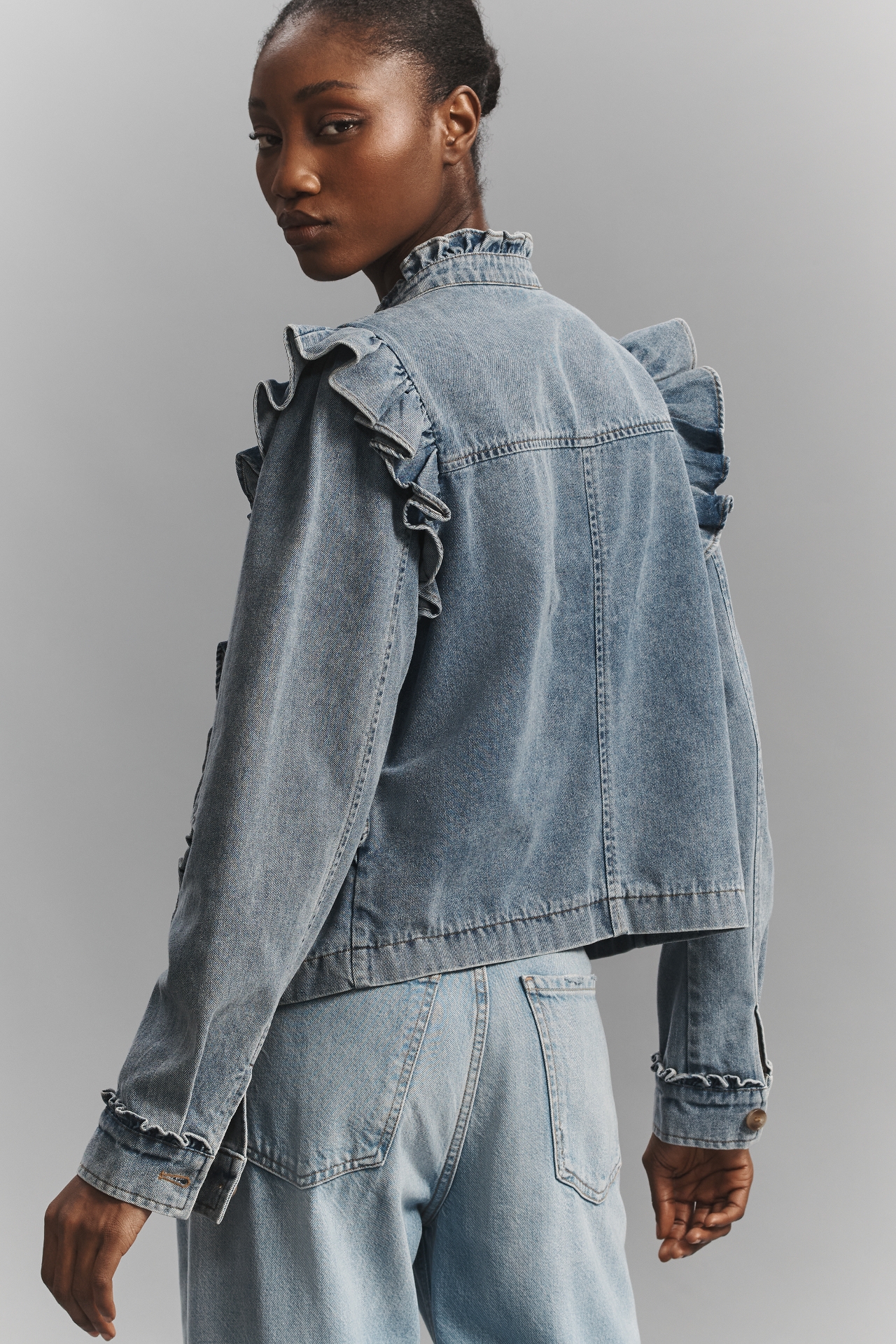 DOLAN Ruffled Denim Utility Jacket