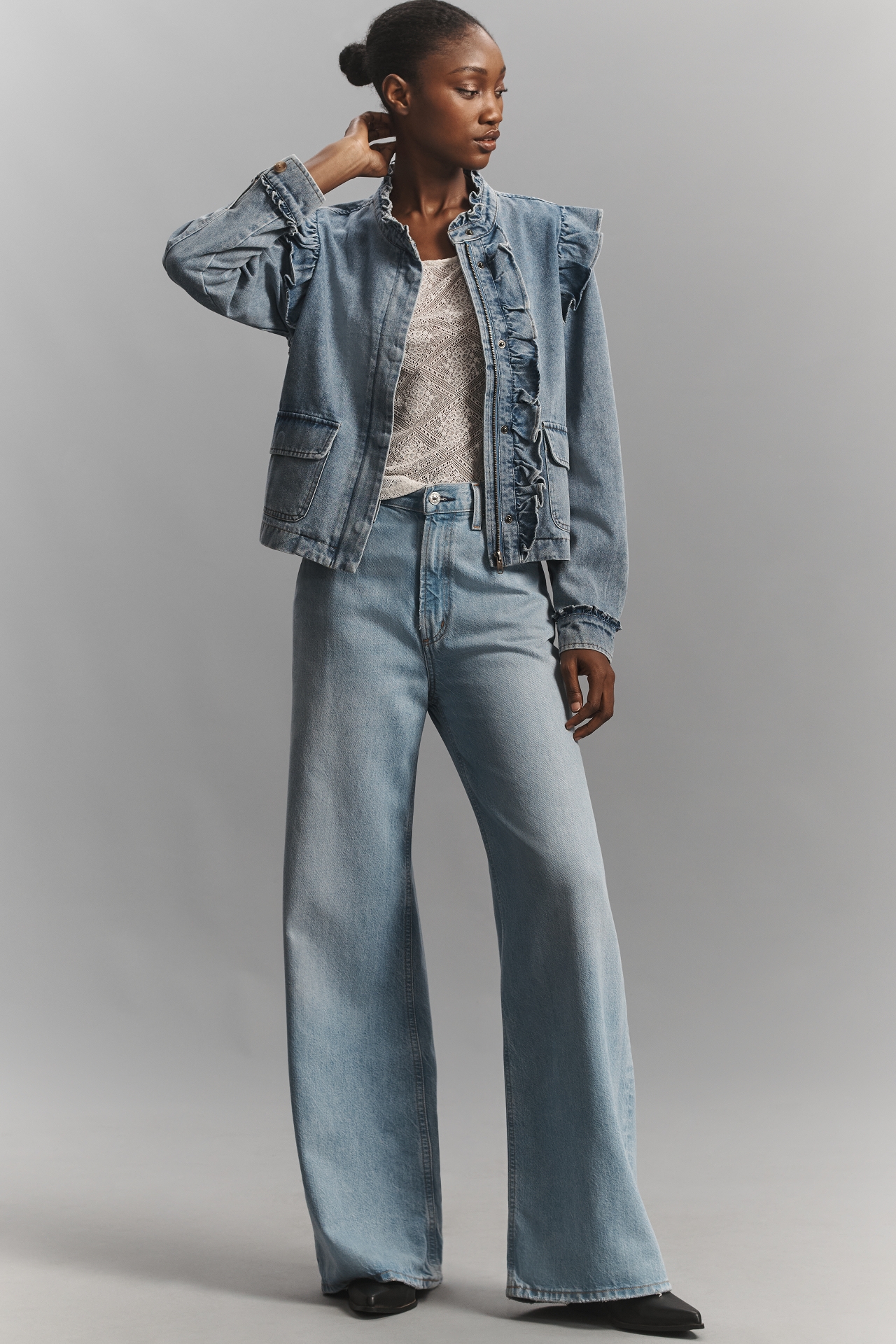 DOLAN Ruffled Denim Utility Jacket