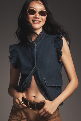 Dolan Left Coast Ruffled Denim Utility Vest Jacket
