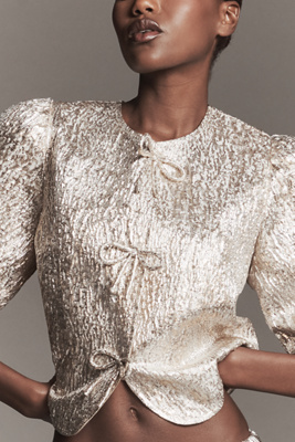 Dolan Left Coast Textured Lamé Crop Lady Jacket In White