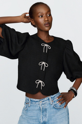 Dolan Left Coast Puff-Sleeve Bow-Embellished Blazer by Anthropologie