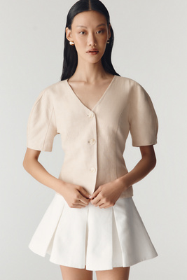 Dolan Left Coast Cotton Linen Puff-sleeve Blazer Jacket In Neutral