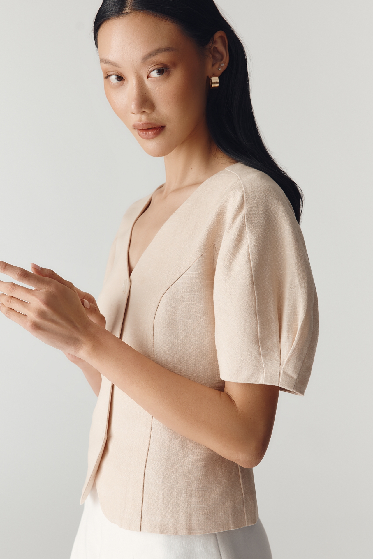 Dolan Left Coast Cotton Linen Puff-Sleeve Blazer