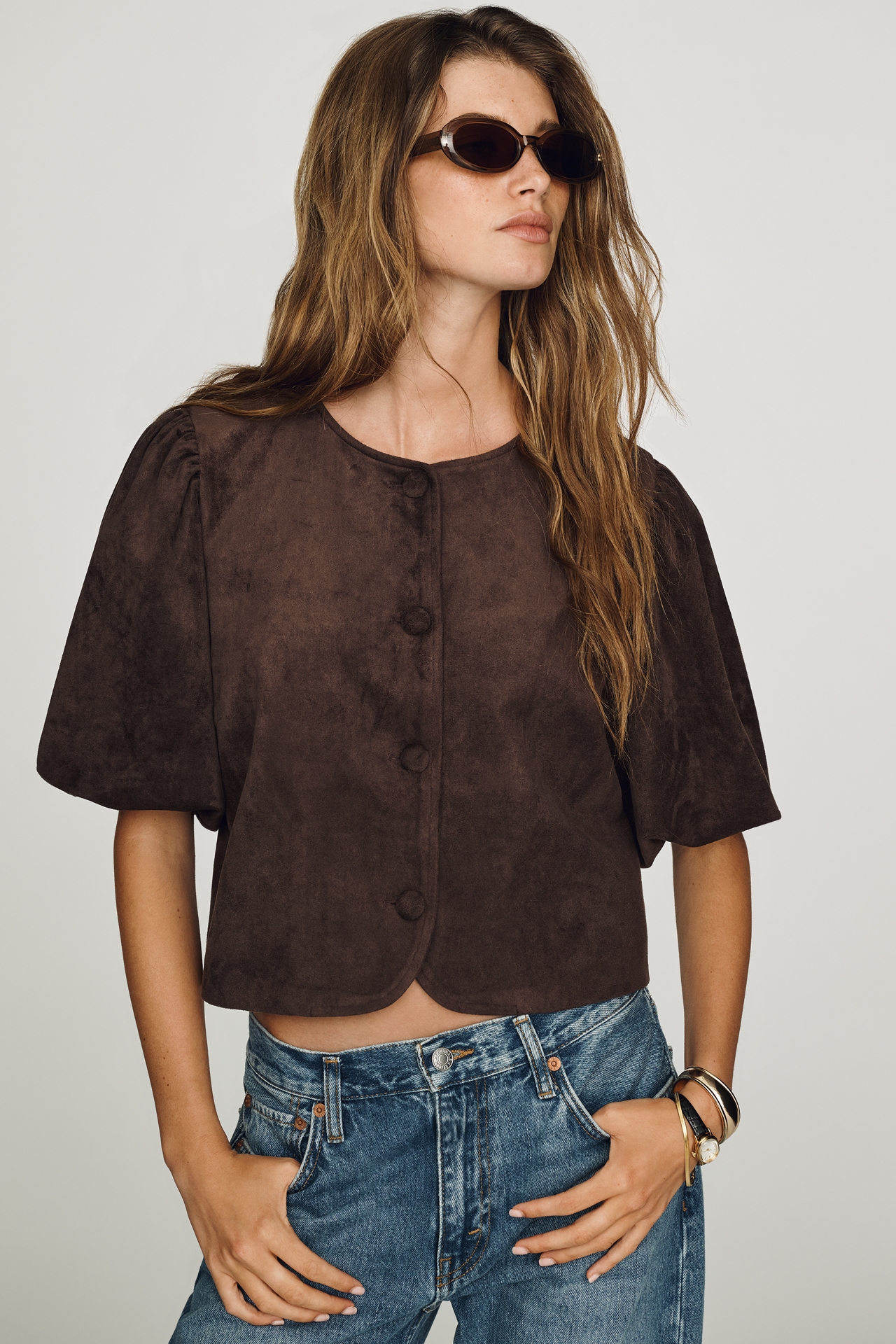 Dolan Left Coast Faux-Suede Puff Sleeve Jacket