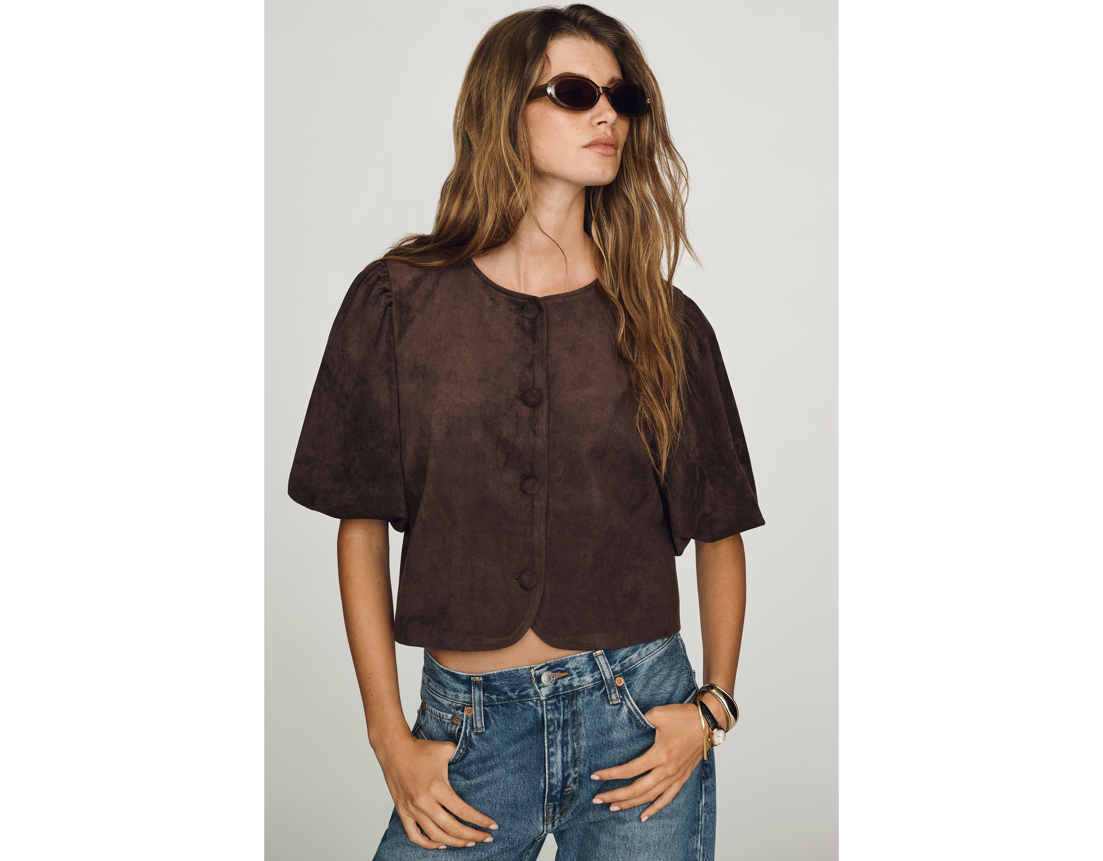 Dolan Left Coast Faux Suede Puff Sleeve Jacket