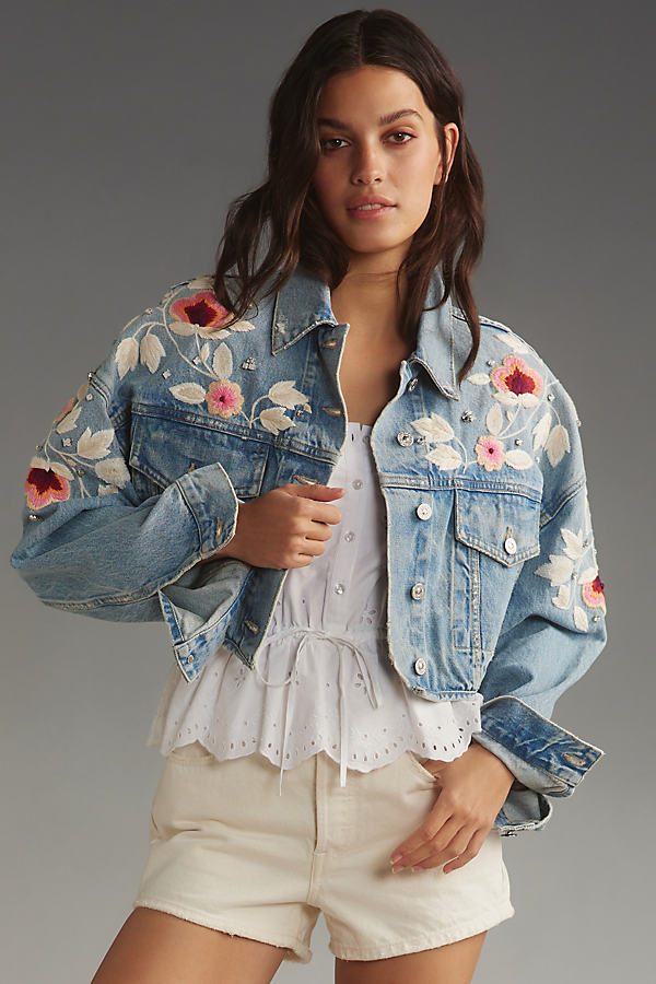 Shop Citizens Of Humanity Lena Embroidered Denim Jacket In Blue