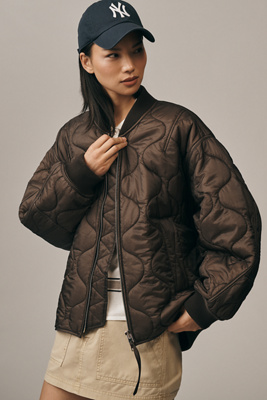 Agolde Isla Onion Quilted Bomber Jacket In Brown
