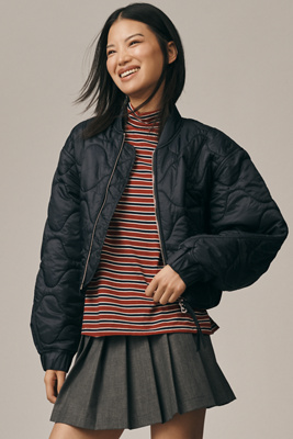 Agolde Iona Quilted Bomber Jacket In Blue
