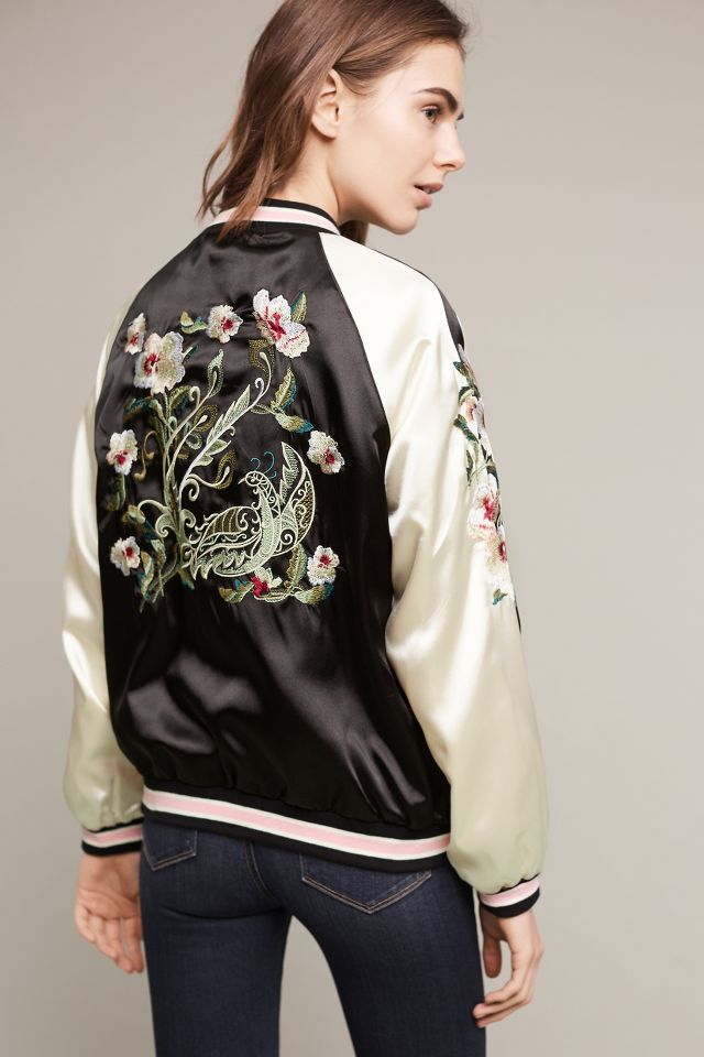 Embroidered Floral Bomber | Anthropologie