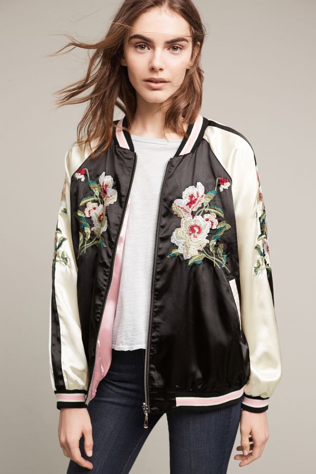 Embroidered Floral Bomber | Anthropologie