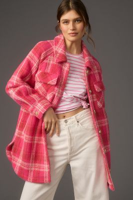 Shop Greylin Gracey Oversized Plaid Shacket Jacket In Pink