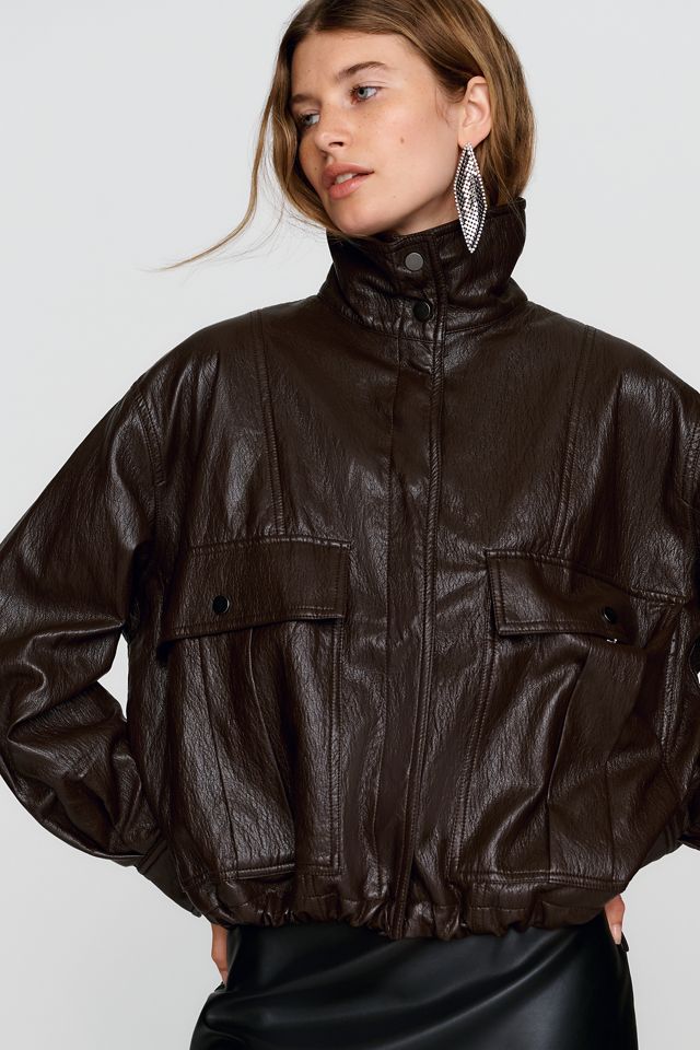 LNA Mercer Faux Leather Funnel Neck Jacket #1
