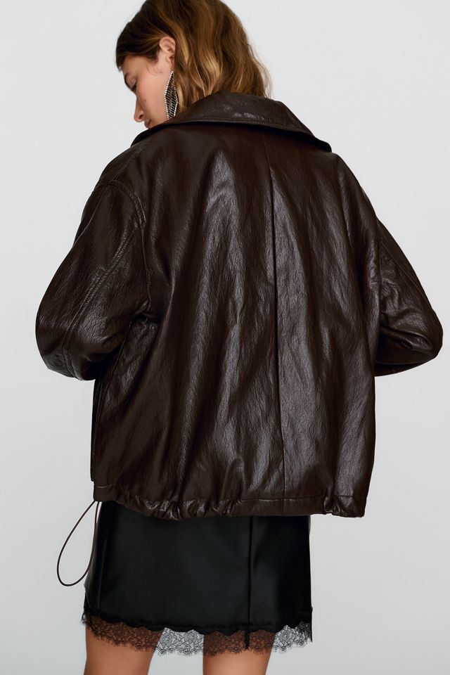 LNA Mercer Faux Leather Funnel Neck Jacket #3