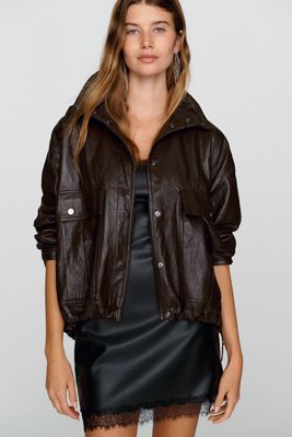LNA Mercer Faux Leather Funnel Neck Jacket