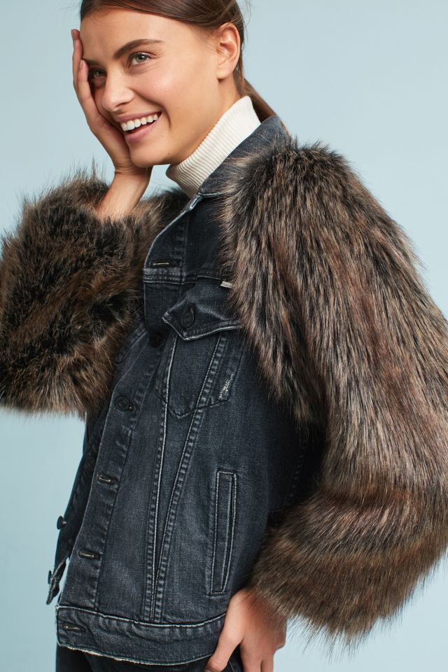 MOTHER The Furry Faux Fur Drifter Jacket in Black Cat Fever