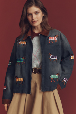 Found Lariat Horse Embroidery Jacket In Blue