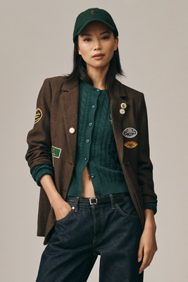 Found Patches Oversized Blazer Jacket In Brown