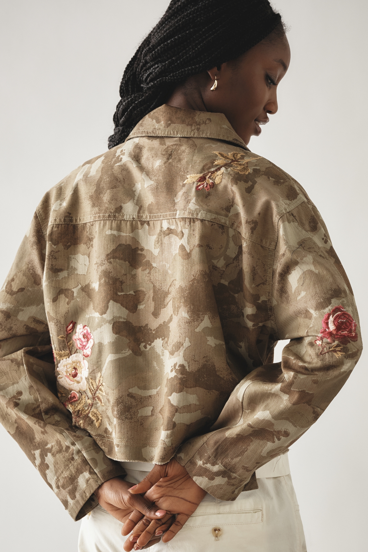 By Anthropologie Embroidered Camo Utility Jacket