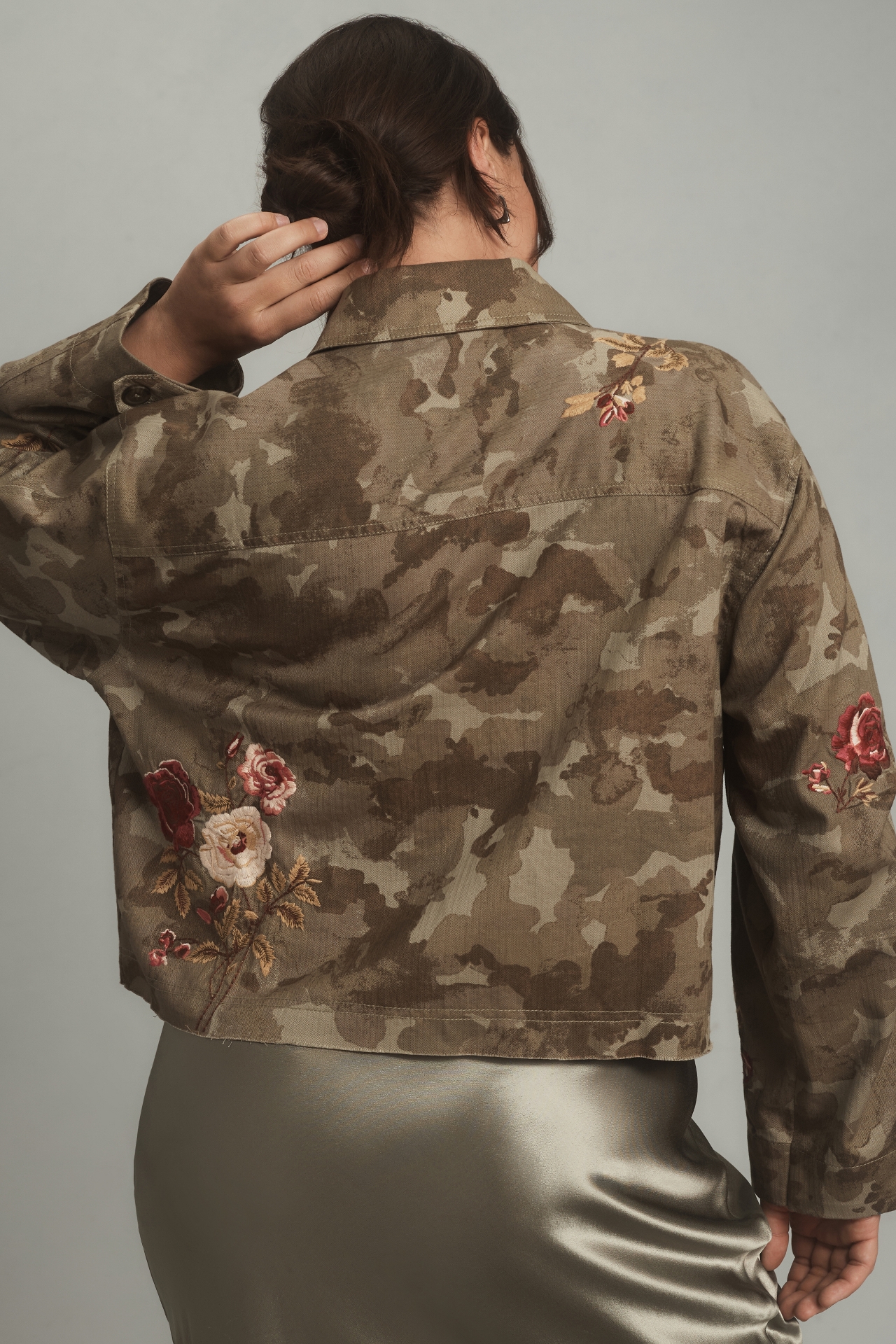 By Anthropologie Embroidered Camo Utility Jacket