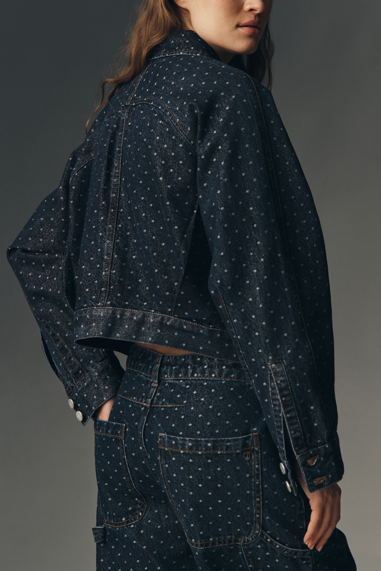 Pilcro Lurex Polka Dot Dolman Denim Jacket