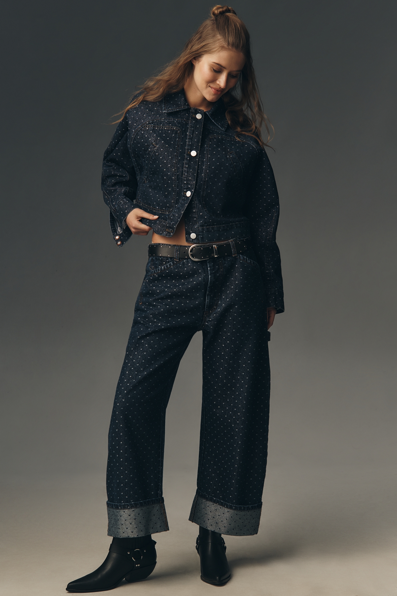 Pilcro Lurex Polka Dot Dolman Denim Jacket