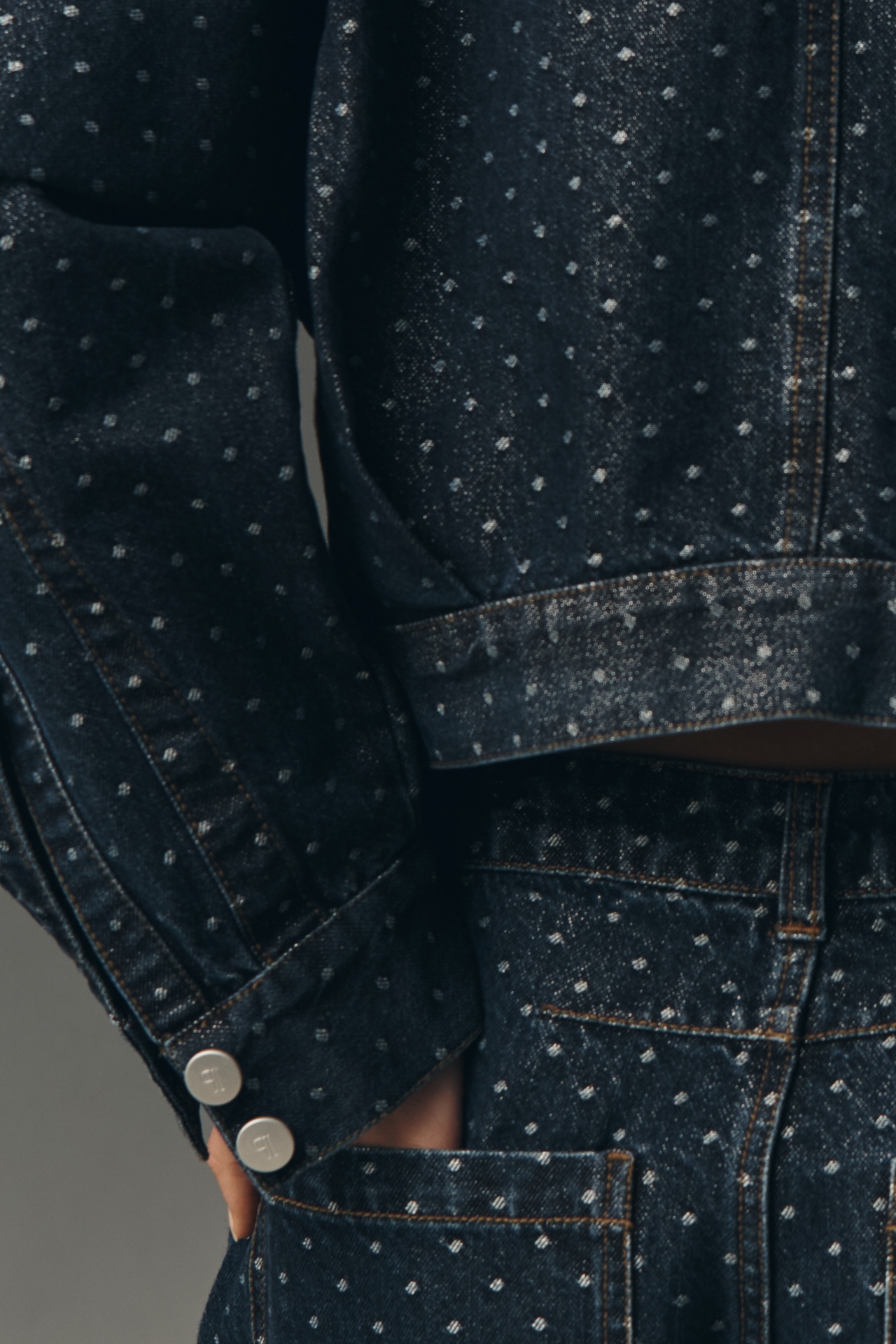 Pilcro Lurex Polka Dot Dolman Denim Jacket