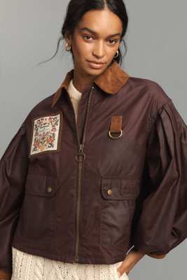Barbour X Farm Rio Thais Waxed Cotton Jacket In Animal Print
