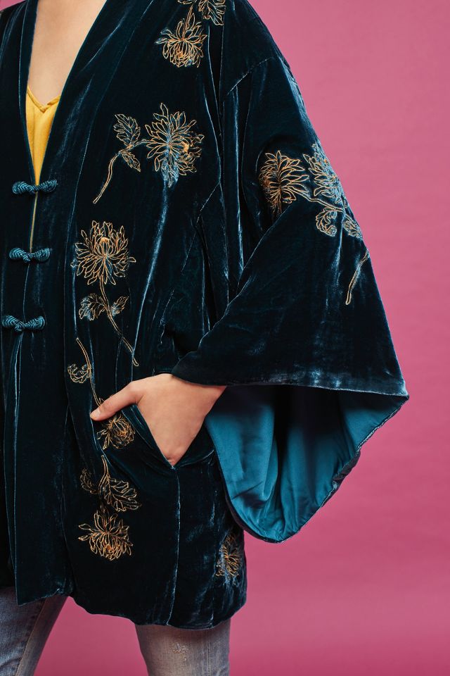 NEW Anthropologie Malin Embroidered Velvet Kimono buy Jacket Blue