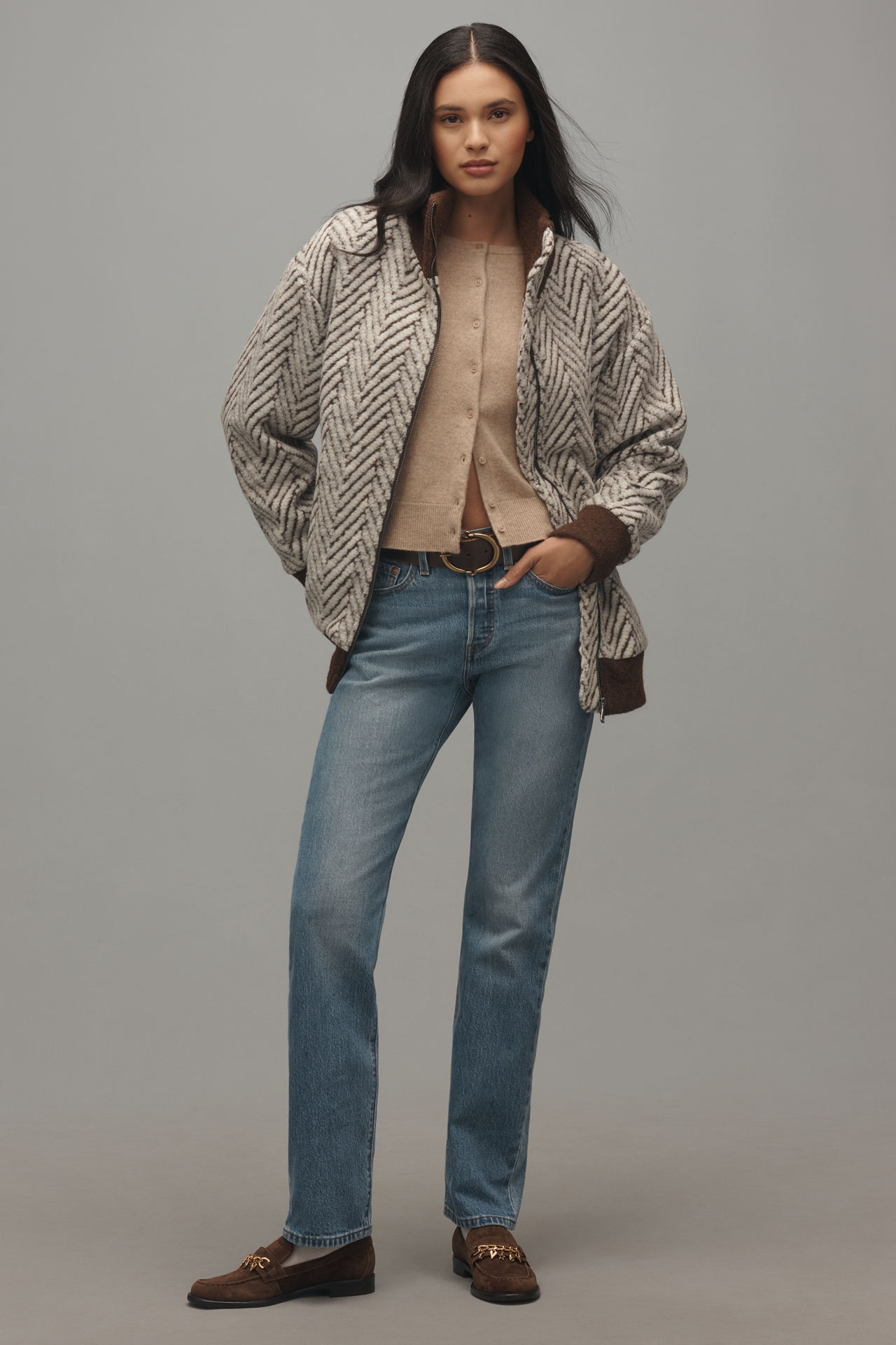 Bernardo Chevron Knit Bomber Jacket