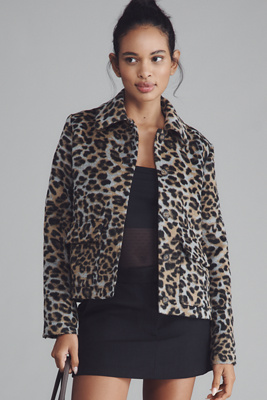 Bernardo Wool Blend Leopard Jacket In Animal Print