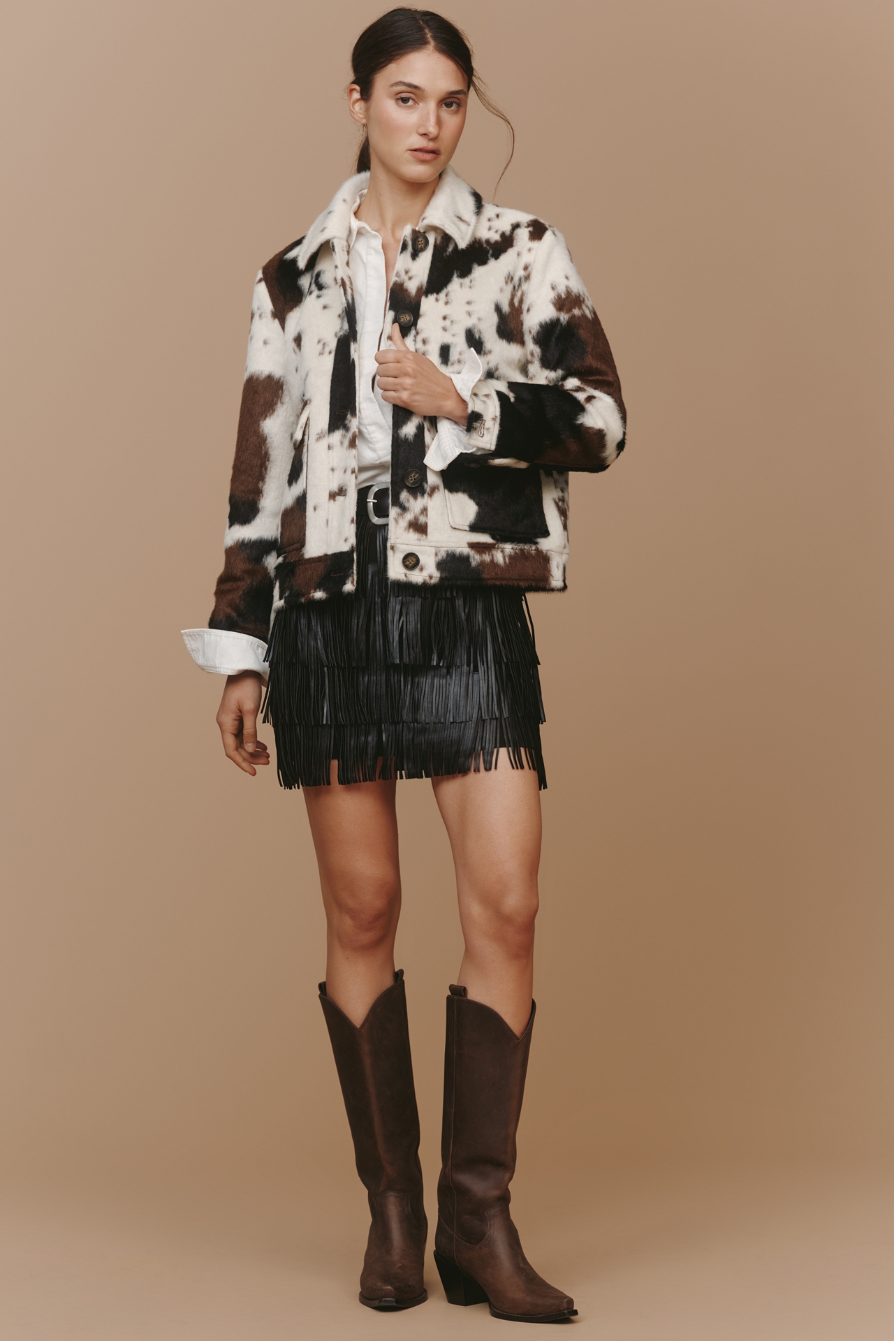 Bernardo Dakota Faux-Fur Cow Print Jacket
