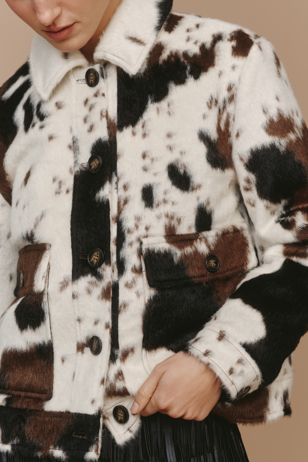Bernardo Dakota Faux-Fur Cow Print Jacket