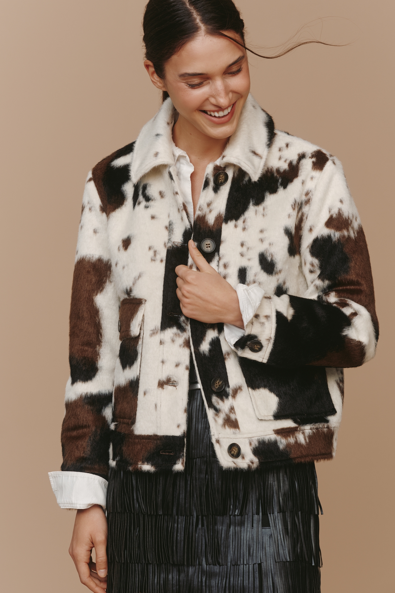 Bernardo Dakota Faux-Fur Cow Print Jacket