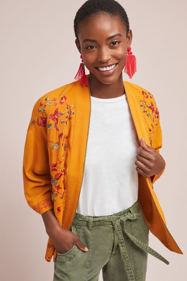 By Anthropologie Floral Embroidered Bomber Jacket