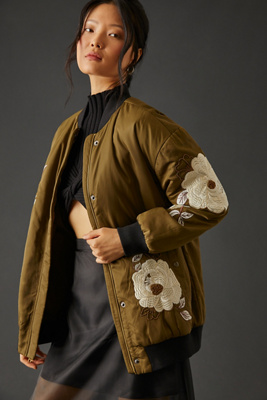 Maeve Embroidered Bomber Jacket | Anthropologie