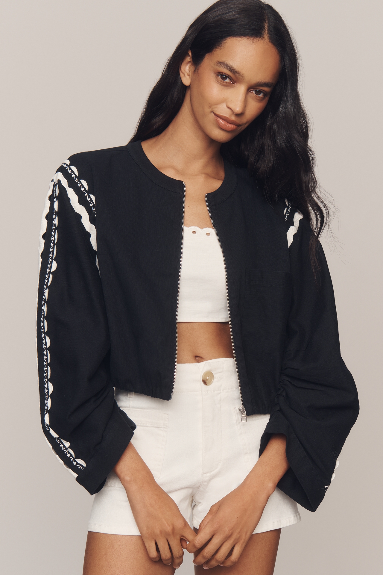 By Anthropologie Scalloped Bomber Jacket