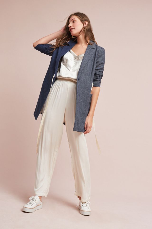 Colorblock Tie-Front Long Blazer #1