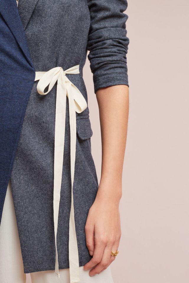 Colorblock Tie-Front Long Blazer #2