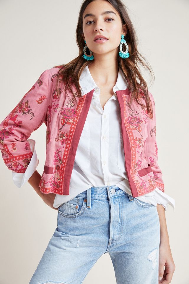 Evanio Rose Embroidered Jacket | Anthropologie