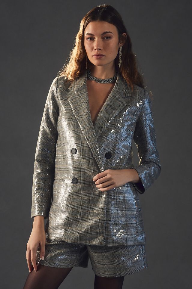 Maeve Double-Breasted Sequin Blazer | Anthropologie