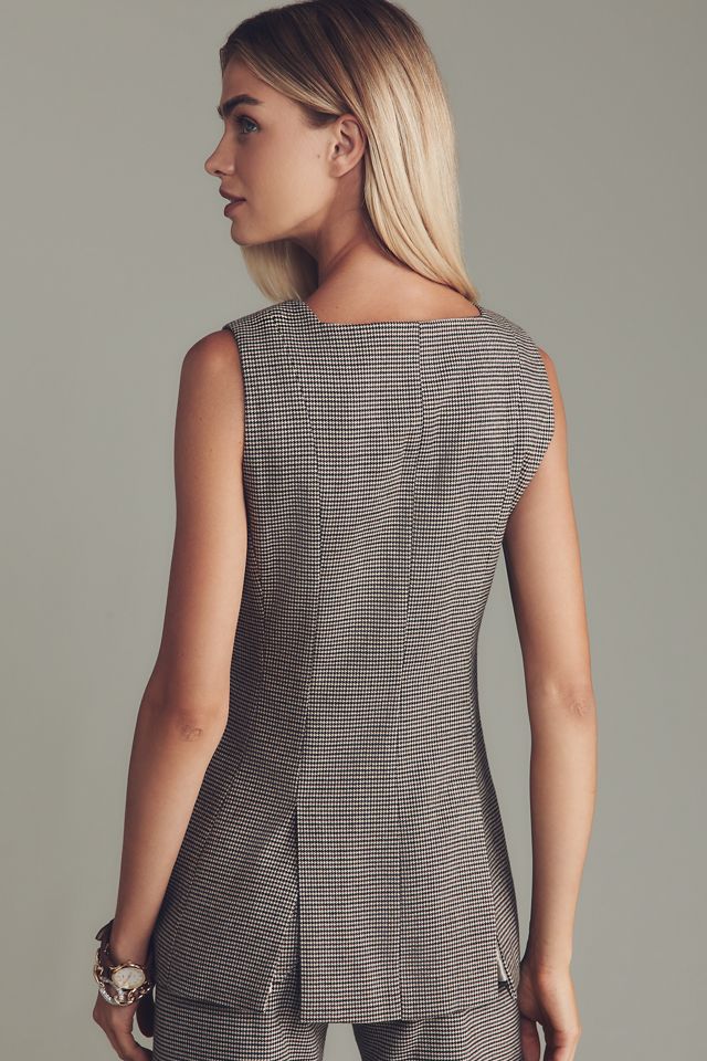 @merricksart x Maeve Houndstooth Square-Neck Cutaway Vest #1
