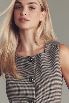 @merricksart x Maeve Houndstooth Square-Neck Cutaway Vest