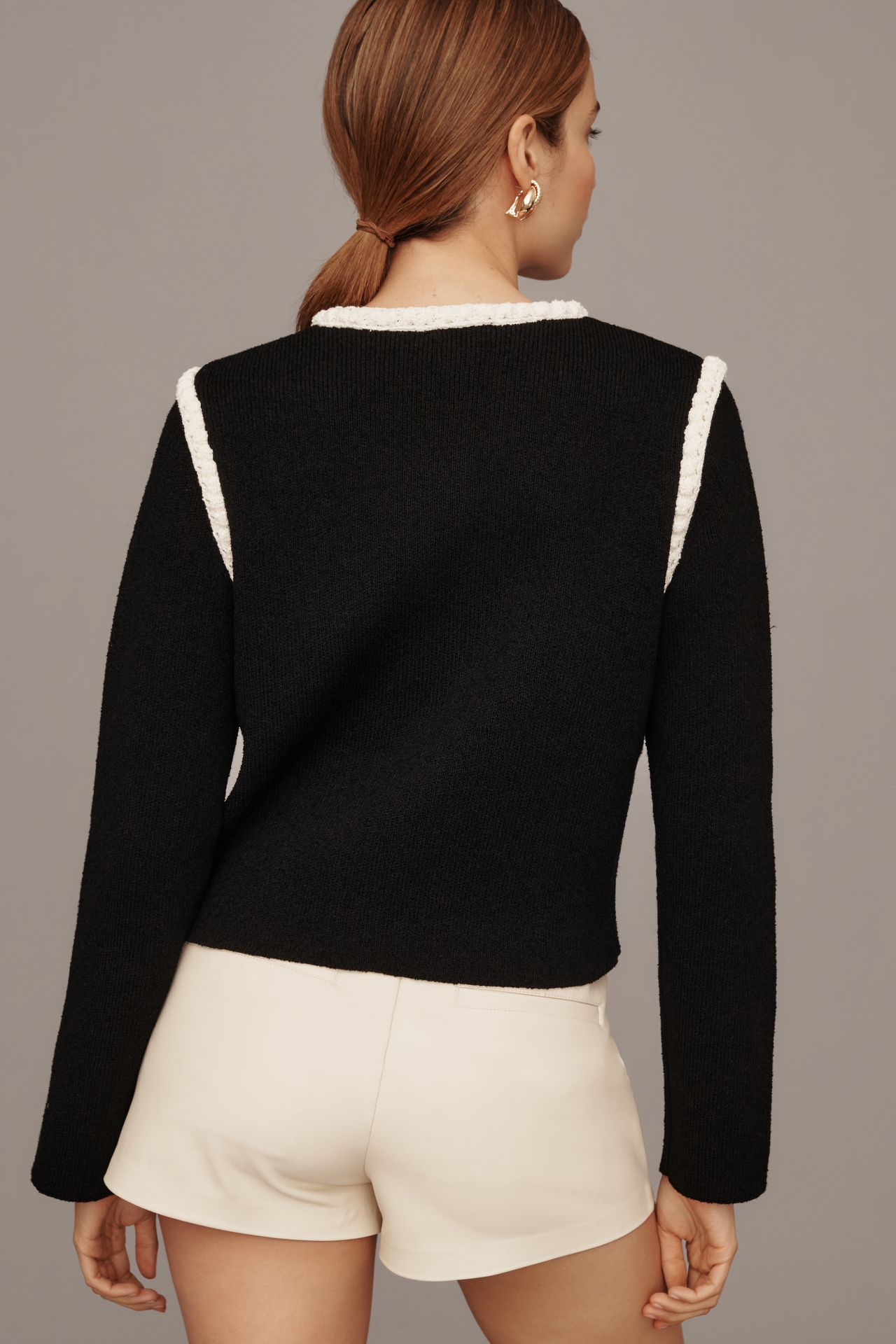 Maeve Collarless Tipped Knit Jacket