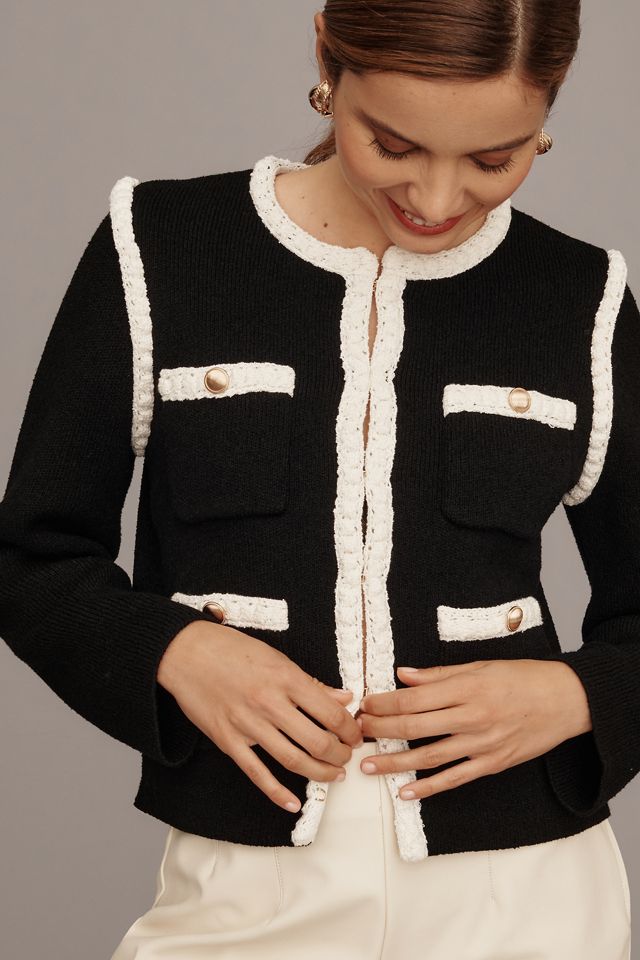 Maeve Collarless Tipped Knit Jacket #3