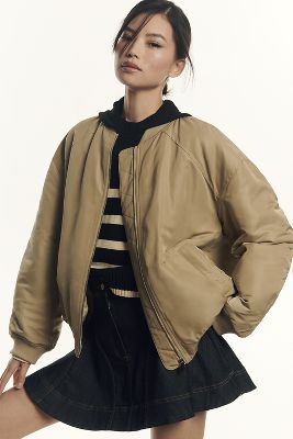 Shop Grey Lab Ruched Bomber Jacket In Beige