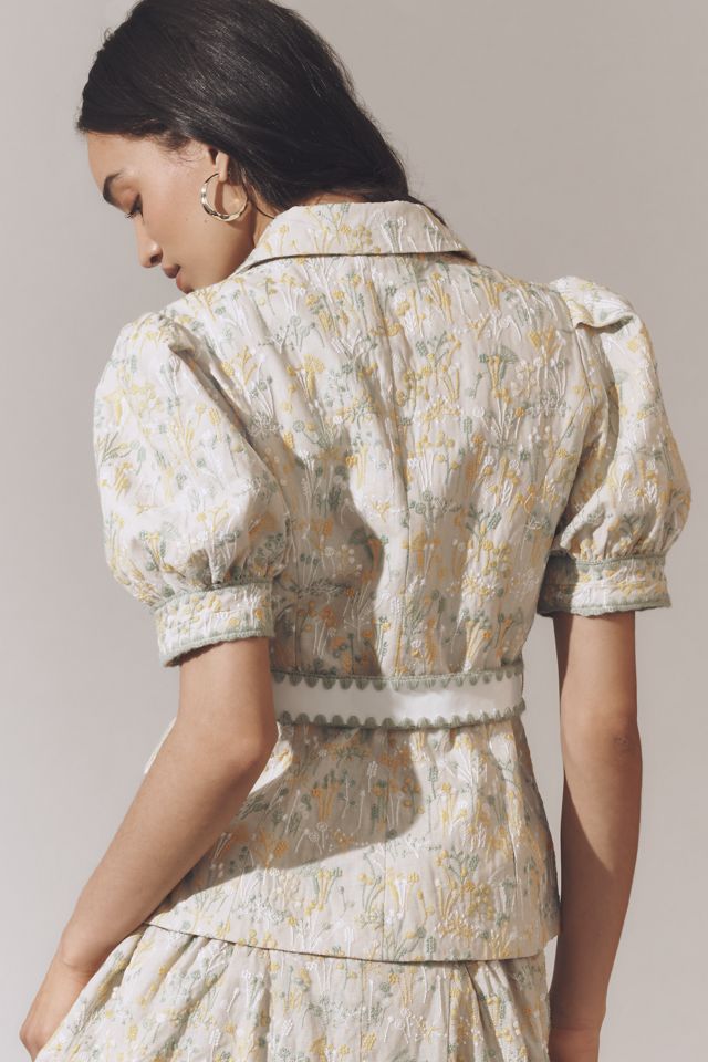 English Factory Puff-Sleeve Embroidered Belted Jacket #1
